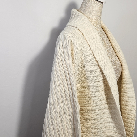 Isabella Bird Women Ivory Wool Blend Long Sleeve Open Front Ribbed Cardigan SZ S - Picture 6 of 13